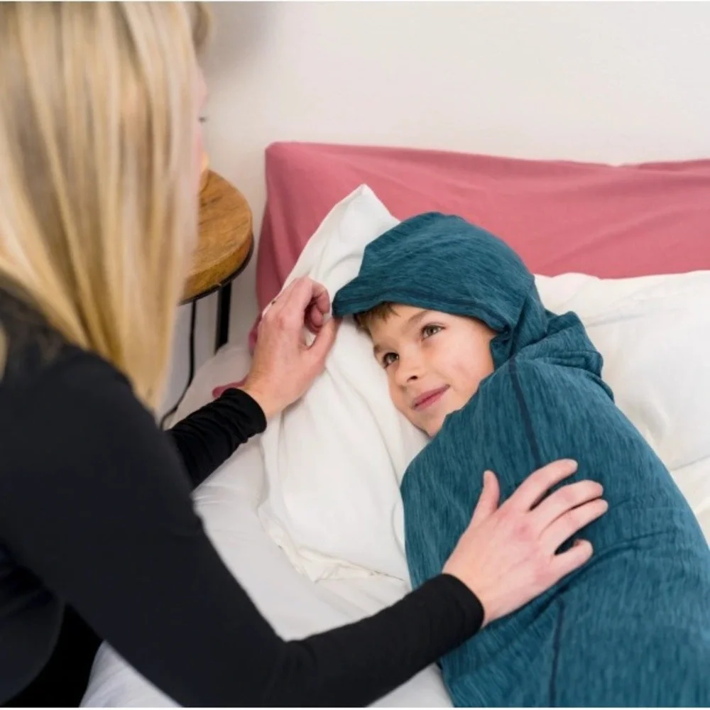Hug Sleep Pod Kids Hooded Sleep Turquoise Teal Space Dye Wearable Blanket Sack - Picture 3 of 12